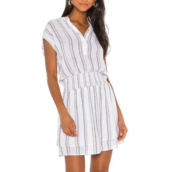 Rails Revolve New White Linen Angelina Striped Smocked Mini Dress S - Picture 6 of 6